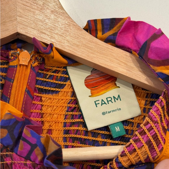 Farm Rio Fruit Dream Smocked Balloon Sleeve Top Size Medium - Picture 5 of 8